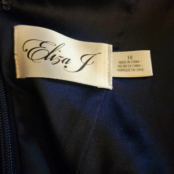 Eliza J Navy Blue Embellished High/Low Chiffon Dress - Picture 8 of 8